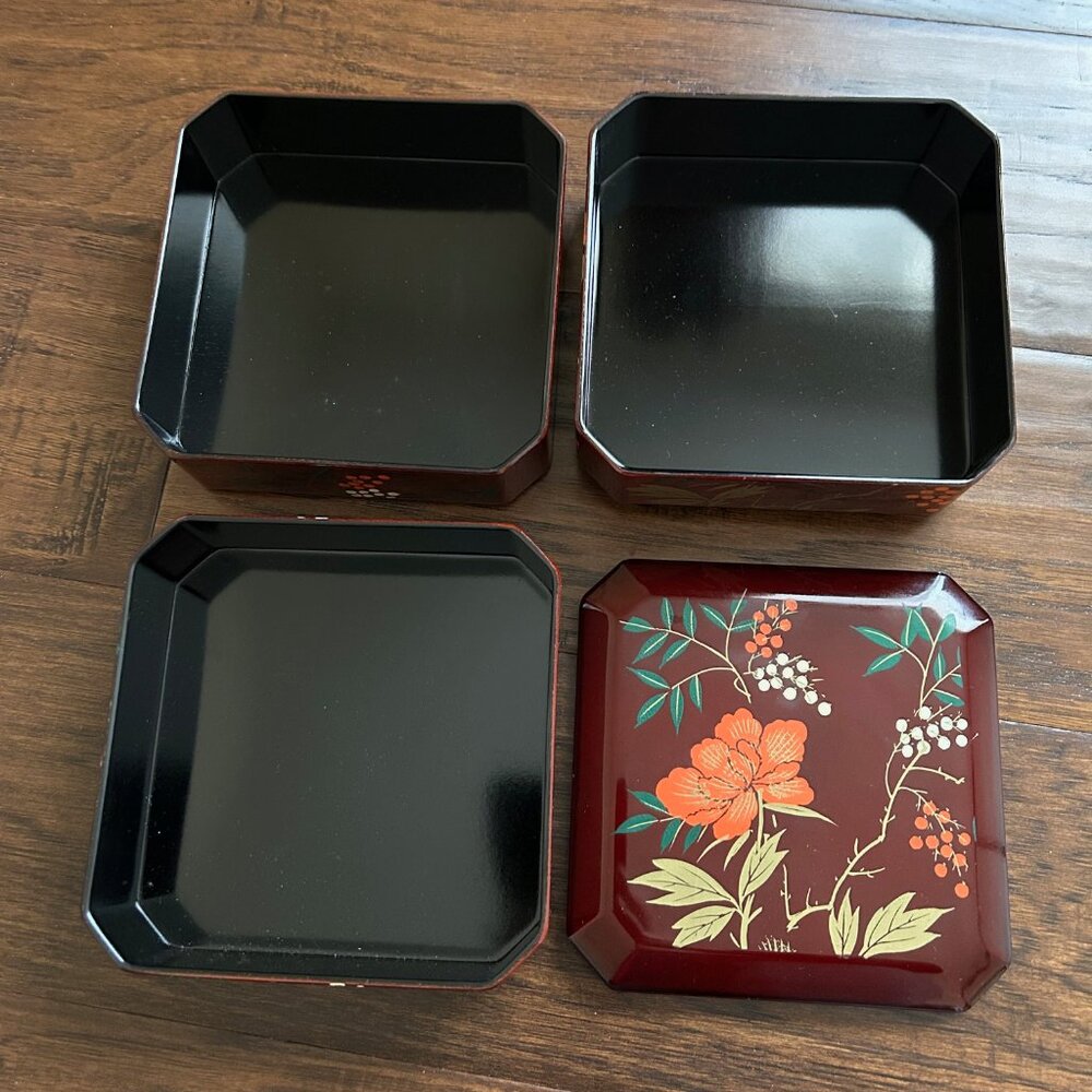 Japanese Jubako laquer candy dish jewelry box bento boxes 3 tier with lid - Picture 3 of 4
